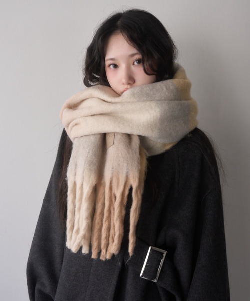 FENNEL（フェンネル）  ブロックチェックリバーシブルショール （ブラック） フェンネル FENNEL ブロックチェックリバーシブルショール