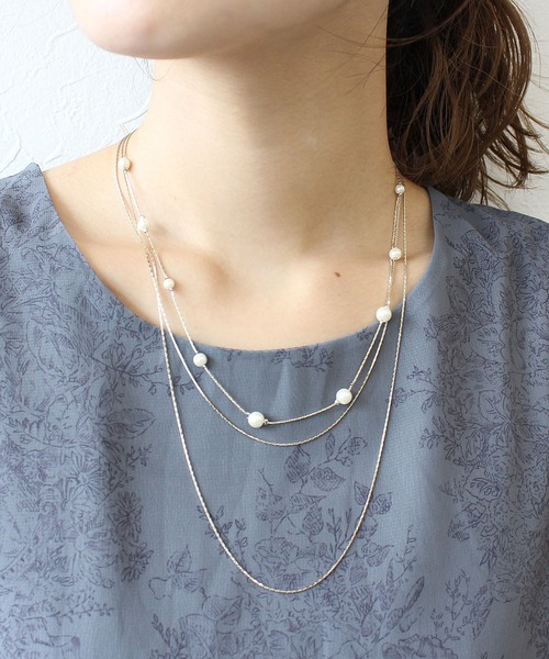 ■■15日(日)まで価格■■パール&ローズクォーツ&トルマリン他 3連ネックレス les bon bon｜tender necklace ネックレス 天然石 ローズ