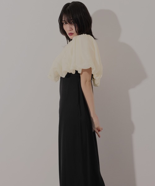 atlo オフショル　ドレス　ロングワンピース atlo ドレス ロング＆七分袖フォーマルチュールオフショルダー胸
