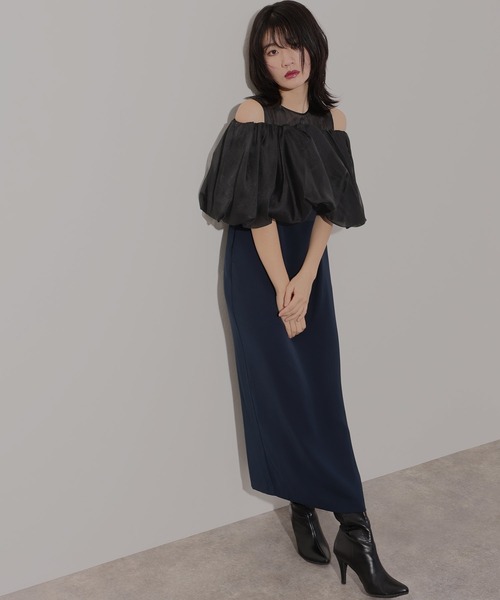 atlo 黒 ロングドレス ハートカット　結婚式 パーティー　ドレス お呼ばれ atlo ドレス 結婚式 パーティードレス レトロロング＆七分袖