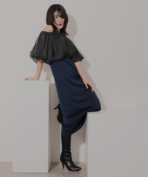 atlo ドレス ロング＆七分袖フォーマルオフショルセレモニー結婚