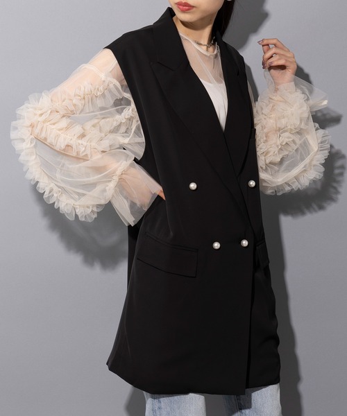 ベスト ジレ 「MAISON BREEZE reveur」Tailored pearl button jacket vest テーラードパールボタンジ