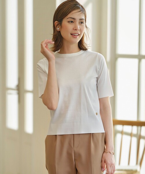 お歳暮 人気 オシャレ 組曲 tシャツ 半袖ニットTシャツ 「WEB限定」セーターマシーン トップス