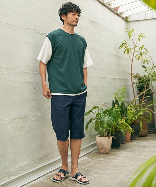 ikka パンツ 6.5分丈チェックドビーハーフパンツ メンズ
