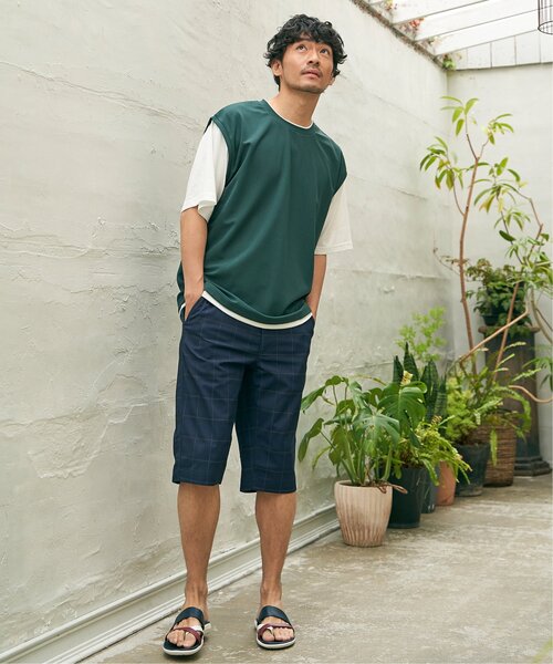 ikka パンツ 6.5分丈チェックドビーハーフパンツ メンズ