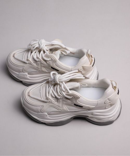 shoes365 スニーカー 「shoes365」ダブル紐デザイン厚底メッシュ