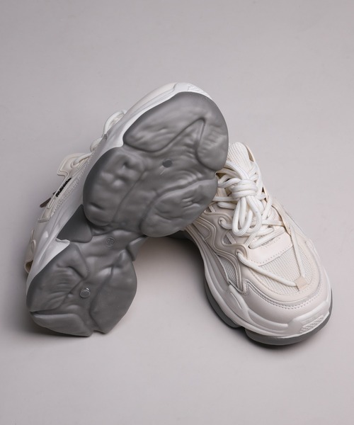 shoes365 スニーカー 「shoes365」ダブル紐デザイン厚底メッシュ