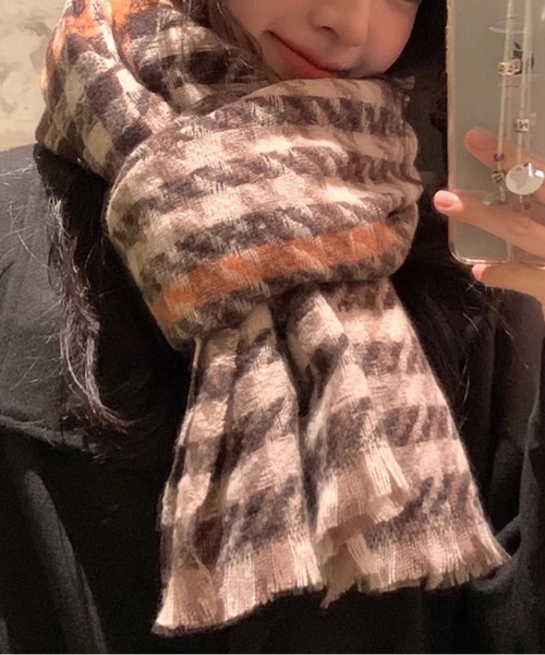 BLANC FICELLE マフラー ストール あったか チェック マフラー