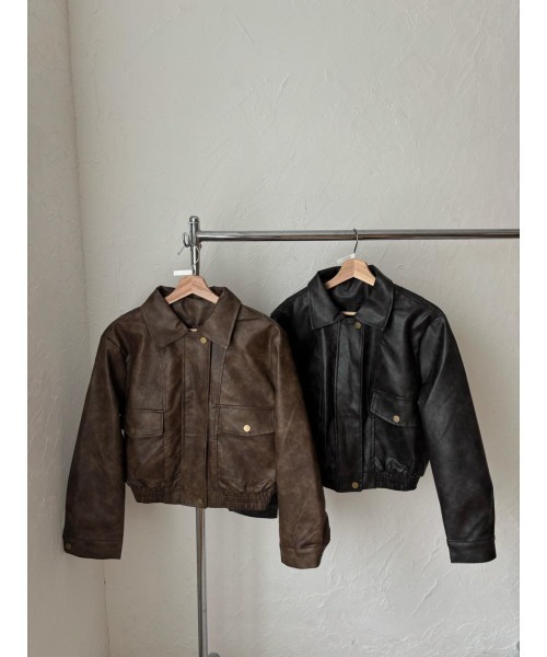 A.S,M, レザージャケット Synthetic Leather Zip Up Jacket［2465amy-3］レザージャケット