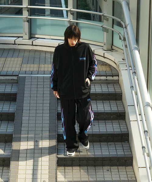 新品　25年春夏　スラッシャー　USA規格　トラックジャケット　フレイム　黒　L THRASHER ジャージ Flame Sleeve TRACK JACKET/スラッシャー