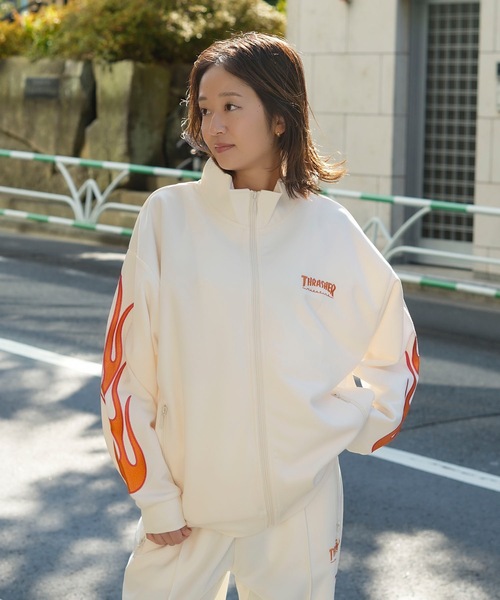 スラッシャー フレイムジャージ セットアップ グレー＆グリーン M THRASHER（スラッシャー） ジャージ Flame Sleeve TRACK JACKET