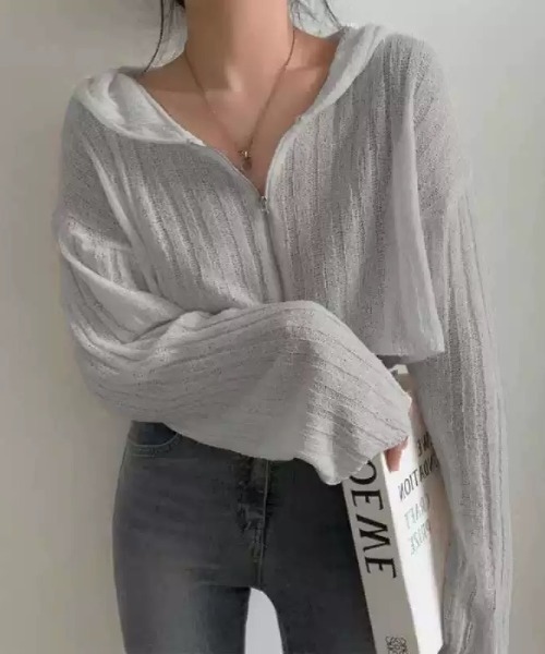 ニット セーター フード付きジップアップパーカー レディース