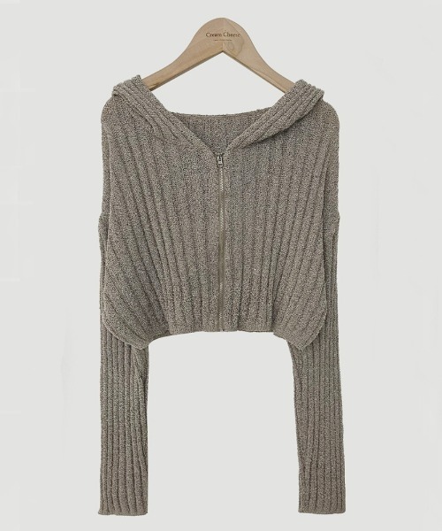 ニット セーター フード付きジップアップパーカー レディース