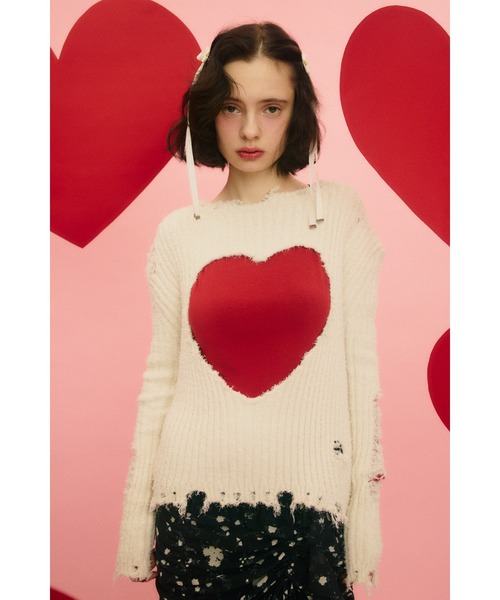 sly ハート ニット 美品‪ ꪔ̤ SLY（スライ） ニット セーター HEART HOLE 2WAY CRUSH TOPS ハート