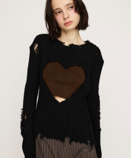 美品　meer. HEART SLEEVELESS KNIT ハート　トップス MEER.】HEART SLEEVELESS KNIT(BE) トップス