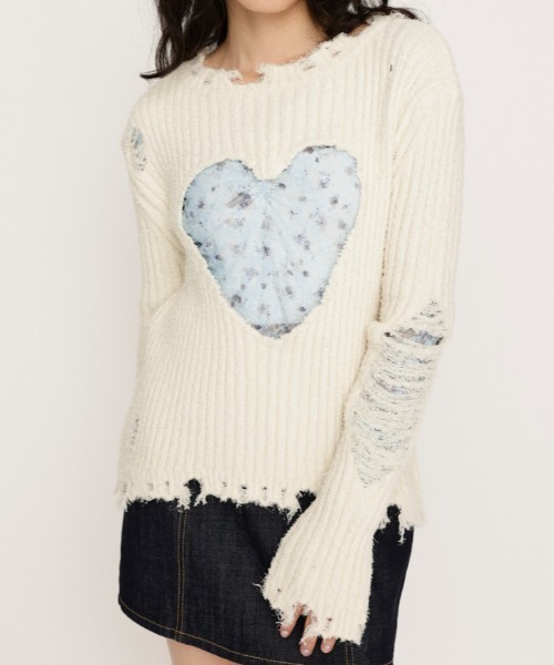 トップス S open knit tops heart THEREDTHREAD / ザレッドスレッド】S open knit tops heart