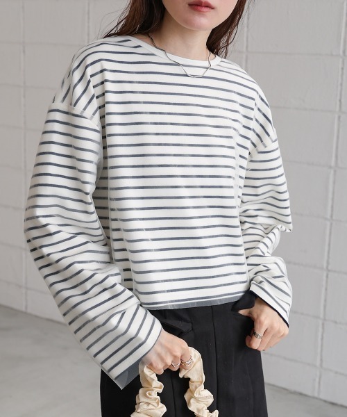 BAB（バブ） tシャツ チュールボーダートップス レディース : ZOZOTOWN