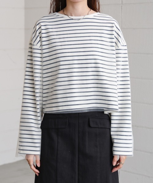 BAB（バブ） tシャツ チュールボーダートップス レディース : ZOZOTOWN