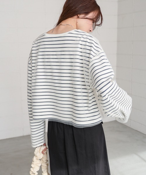 BAB（バブ） tシャツ チュールボーダートップス レディース : ZOZOTOWN
