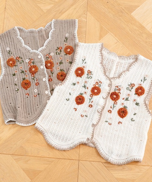 ベスト ジレ 透かし編みフラワートップス レディース : ZOZOTOWN
