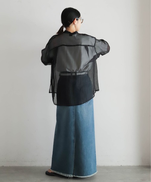 NOMBRE IMPAIR ブラウス シャツ ソフトオーガンジー バンドカラー