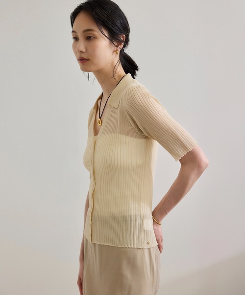 ニット セーター 「洗える」「WEB・一部店舗限定」シアーリブＶネックポロニット レディース ROPE' ニット セーター 「洗える」「WEB・一部店舗限定