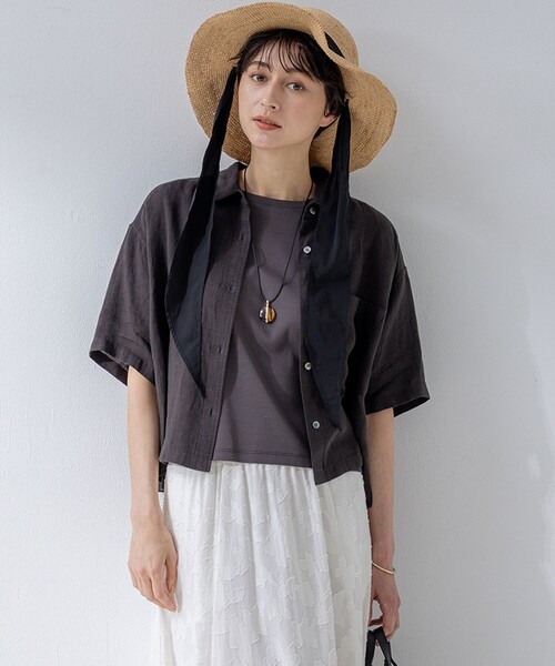 美品23区人気リベコリネンブラウス 洗える】LIBECOリネン デザインスリーブ ブラウス / 23区
