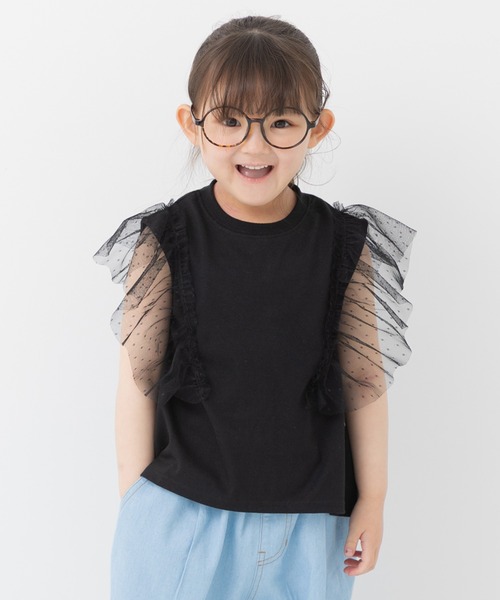 chil2 チュニック 肩チュールフリルチュニック キッズ 子供服 女の子