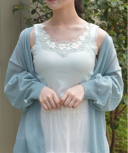 axes femme タンクトップ ノースリーブ カップ付ローズレース