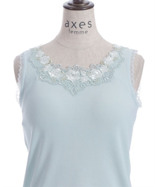 axes femme タンクトップ ノースリーブ カップ付ローズレース
