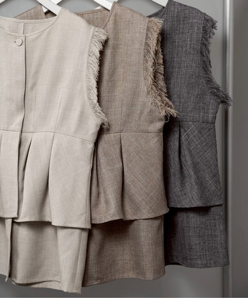 lawgy ベスト ジレ mix fringe tuck flare vest / ミックスフリンジ