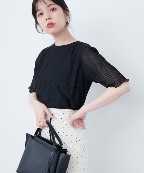 natural couture ブラウス シャツ 半袖プリーツシアーブラウス