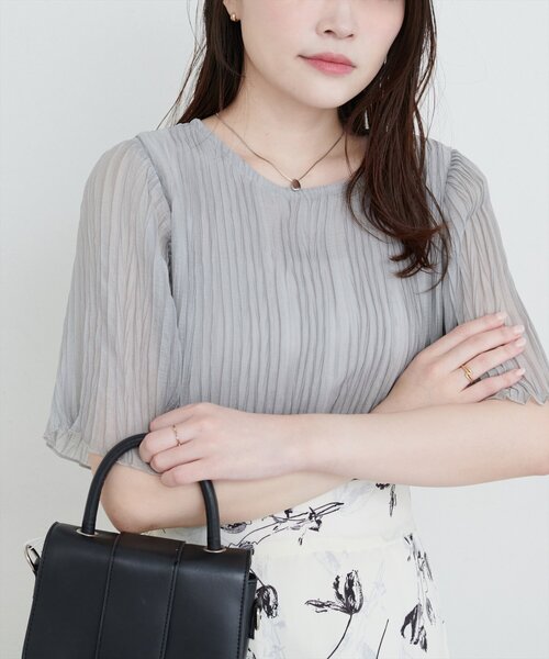 natural couture ブラウス シャツ 半袖プリーツシアーブラウス