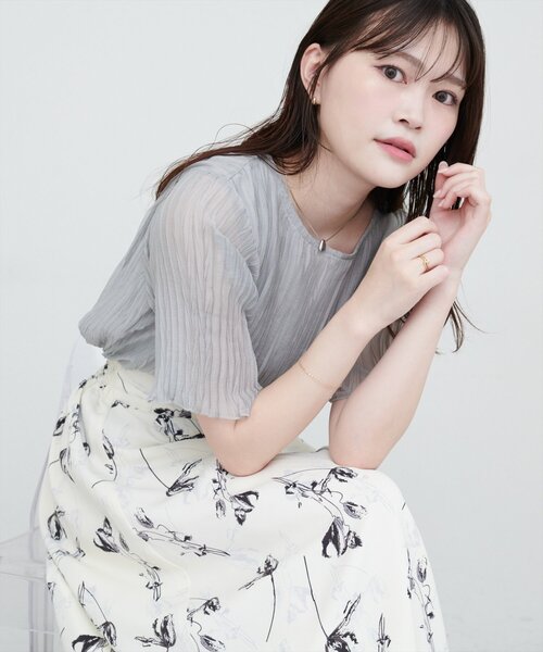 シャツ/ブラウス(半袖/袖なし) UNDULATE SHEER TOP natural couture ブラウス シャツ 半袖プリーツシアーブラウス