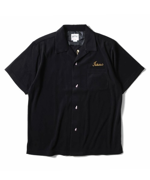 【新品未使用】houston ヒューストン　ボーリングシャツ　黒　刺繍　ビール HOUSTON シャツ ヒューストン BIG EATERS EMB PILE BOWLING
