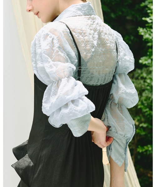 loin nuit ブラウス シャツ sheer plaid ribbon shirt / シアー 
