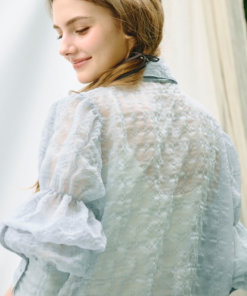 loin nuit ブラウス シャツ sheer plaid ribbon shirt / シアー