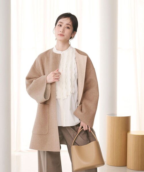 UNITED ARROWS ノーカラーコート コート バイカラー リバー