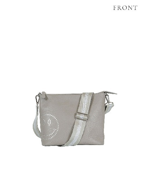 【美品】サロンドアルファード スマイル ポシェット バッグ シルバー レザー S 美品】サロンドアルファード スマイル ポシェット バッグ シルバー