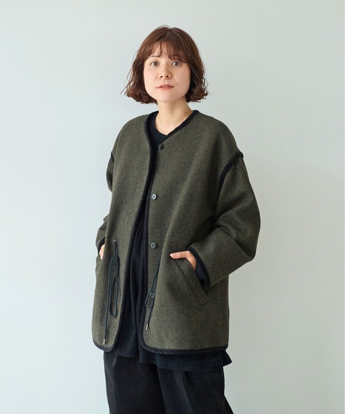 コート アウター British　wool　micro　check　haoriコート レディースの画像