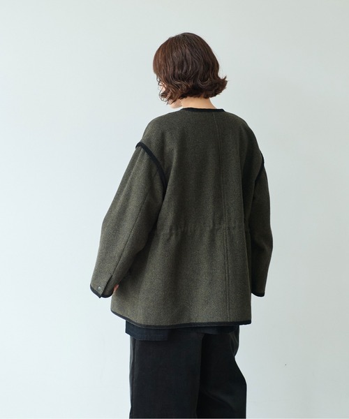 コート アウター British　wool　micro　check　haoriコート レディースの画像