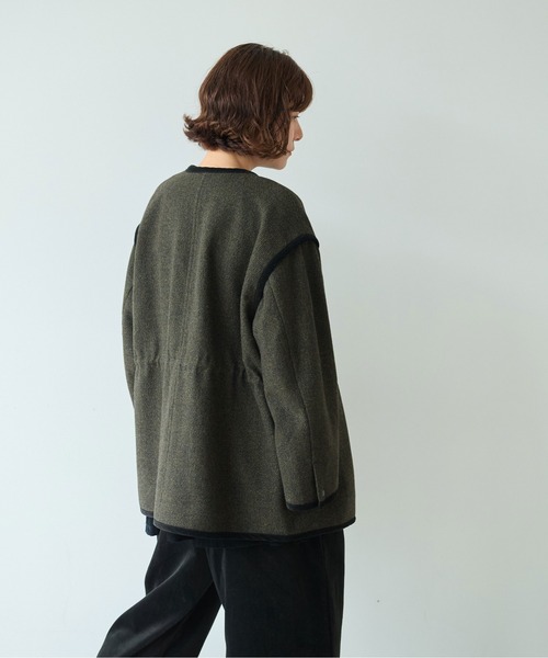 コート アウター British　wool　micro　check　haoriコート レディースの画像