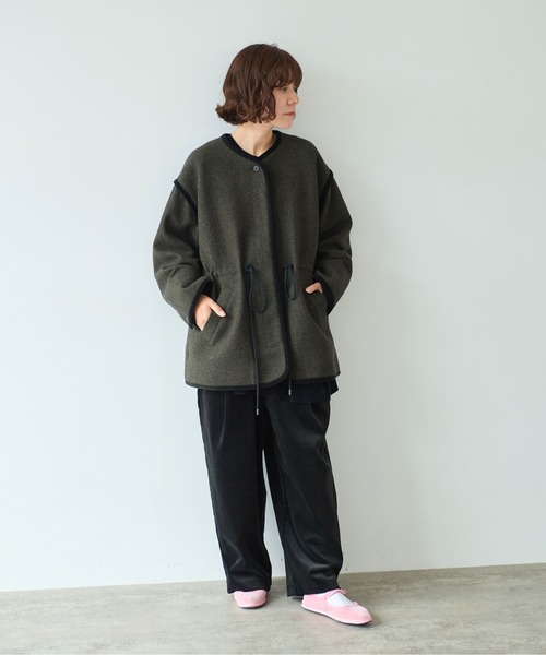コート アウター British　wool　micro　check　haoriコート レディースの画像