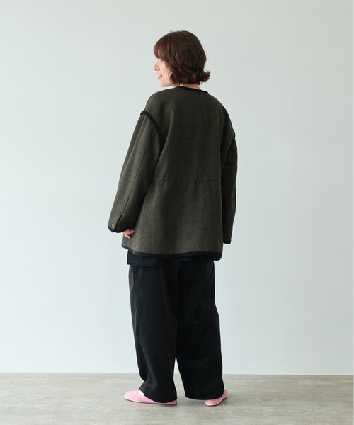 コート アウター British　wool　micro　check　haoriコート レディースの画像