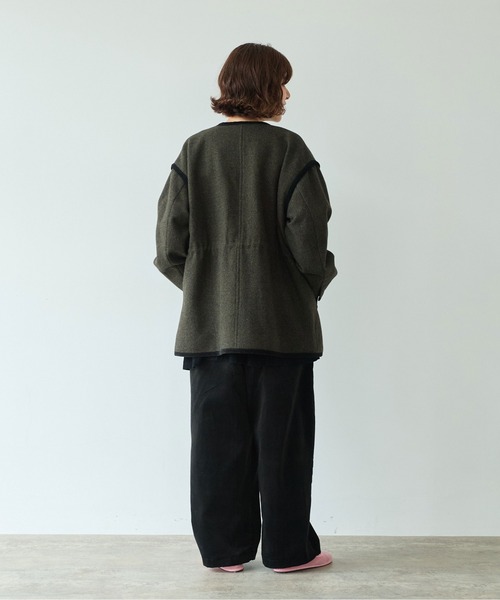 コート アウター British　wool　micro　check　haoriコート レディースの画像
