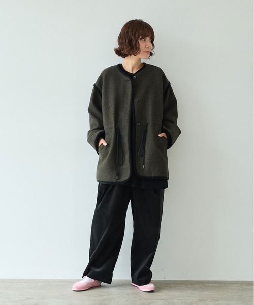 コート アウター British　wool　micro　check　haoriコート レディースの画像