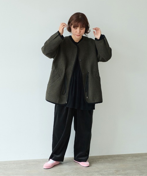 コート アウター British　wool　micro　check　haoriコート レディースの画像