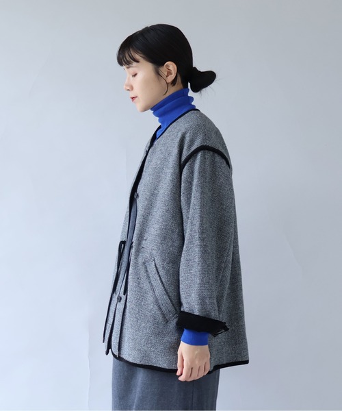コート アウター British　wool　micro　check　haoriコート レディースの画像