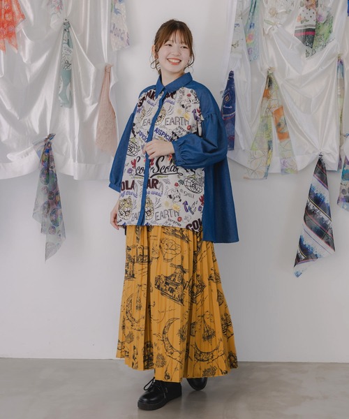 iS ScoLar スカート 553213：パリ・アート柄 リバーシブルプリーツ  