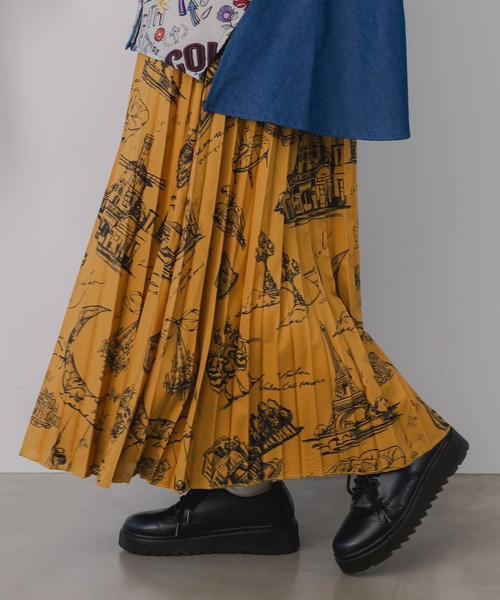 iS ScoLar スカート 553213：パリ・アート柄 リバーシブルプリーツ  